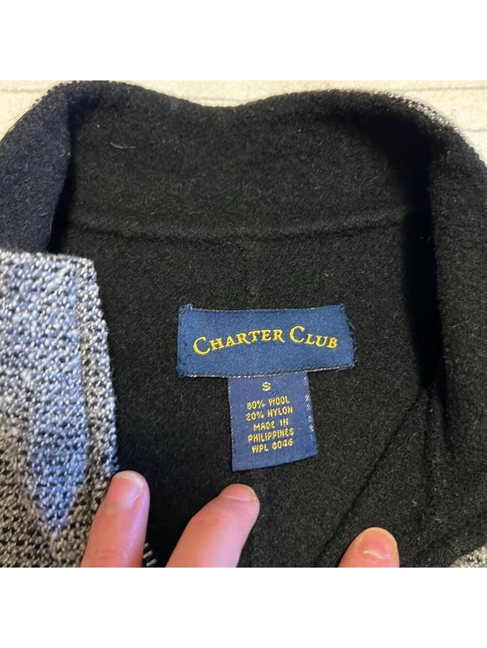 Charter Club Black Gray Wool-Texture Fleece-Lined Jacket Women's Small - Picture 4 of 8